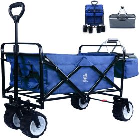 Collapsible Wagon,Wagons Carts Foldable Grocery Cart On Wheels Beach Wagon Foldable Cart With Wheels, Cooler Bag, Cup Holders,Cargo Net,Shopping, Gard