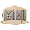 Outsunny 12' x 12' Hexagon Screen House, Pop Up Tent Portable Gazebo Canopy Shelter with Mesh Netting Walls, Carry Bag and Shaded Interior, Beige