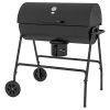 Outsunny Barrel Charcoal BBQ Grill with 420 sq.in. Cooking Area, Outdoor Barbecue with Wheels, Ash Catcher and Built-in Thermometer for Patio Picnic,