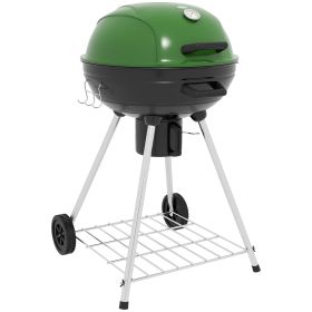 Outsunny 21" Kettle Charcoal BBQ Grill Trolley with 360 sq.in. Cooking Area, Outdoor Barbecue with Shelf, Wheels, Ash Catcher and Built-in Thermometer