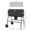 Outsunny Barrel Charcoal BBQ Grill with 420 sq.in. Cooking Area, Outdoor Barbecue with Wheels, Ash Catcher and Built-in Thermometer for Patio Picnic,