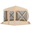 Outsunny 12' x 12' Hexagon Screen House, Pop Up Tent Portable Gazebo Canopy Shelter with Mesh Netting Walls, Carry Bag and Shaded Interior, Beige