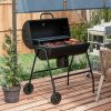 Outsunny Barrel Charcoal BBQ Grill with 420 sq.in. Cooking Area, Outdoor Barbecue with Wheels, Ash Catcher and Built-in Thermometer for Patio Picnic,