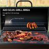 Outsunny Barrel Charcoal BBQ Grill with 420 sq.in. Cooking Area, Outdoor Barbecue with Wheels, Ash Catcher and Built-in Thermometer for Patio Picnic,