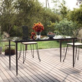 Patio Dining Table Black 63"x31.5"x29.1" Steel and Tempered Glass (Color: Black)