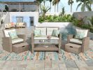 Patio Furniture Set, 4 Piece Outdoor Conversation Set All Weather Wicker Sectional Sofa with Ottoman and Cushions