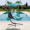 53.15 in. Outdoor Teal Hanging Curved Lounge Chair Steel Hammocks Chaise Swing with Built-In Pillow and Removable Canopy