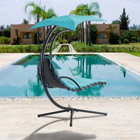 53.15 in. Outdoor Teal Hanging Curved Lounge Chair Steel Hammocks Chaise Swing with Built-In Pillow and Removable Canopy (Color: Teal)