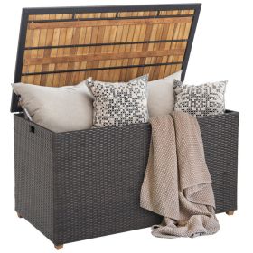 134 Gallon Rattan Storage Box with Zippered Liner and Solid Acacia Wood Top (Color: Mix brown)