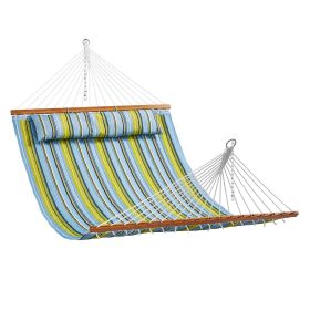 VEVOR Double Quilted Fabric Hammock with Hardwood Spreader Bar Detachable Pillow (Color: Green, Type of Support: Without Bracket)