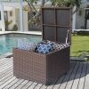 20 Gallon Capacity Outdoor Wicker Deck Box; Rattan Storage Cabinet with Wheels; Brown