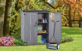 Outdoor 5.3ft Hx4.6ft L Wood Storage Shed Tool Organizer; Garden Shed; Storage Cabinet with Waterproof Asphalt Roof; Double Lockable Doors; 3-tier She