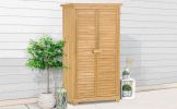 Wooden Garden Shed 3-tier Patio Storage Cabinet Outdoor Organizer Wooden Lockers with Fir Wood Shutter Design