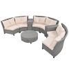 [VIDEO provided] 6 - Person Fan-shaped Rattan Suit Combination with Cushions and Table; Suitable for Garden