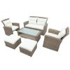 Patio Furniture Set, 4 Piece Outdoor Conversation Set All Weather Wicker Sectional Sofa with Ottoman and Cushions