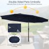 15 Feet Double-Sided Twin Patio Umbrella with Crank and Base