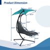 53.15 in. Outdoor Teal Hanging Curved Lounge Chair Steel Hammocks Chaise Swing with Built-In Pillow and Removable Canopy