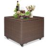 20 Gallon Capacity Outdoor Wicker Deck Box; Rattan Storage Cabinet with Wheels; Brown