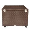 20 Gallon Capacity Outdoor Wicker Deck Box; Rattan Storage Cabinet with Wheels; Brown