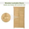 Wooden Garden Shed 3-tier Patio Storage Cabinet Outdoor Organizer Wooden Lockers with Fir Wood Shutter Design