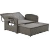 PE Wicker Rattan Double Chaise Lounge; 2-Person Reclining Sunbed with 3-Height Adjustable Back; Free Furniture Protection Cover